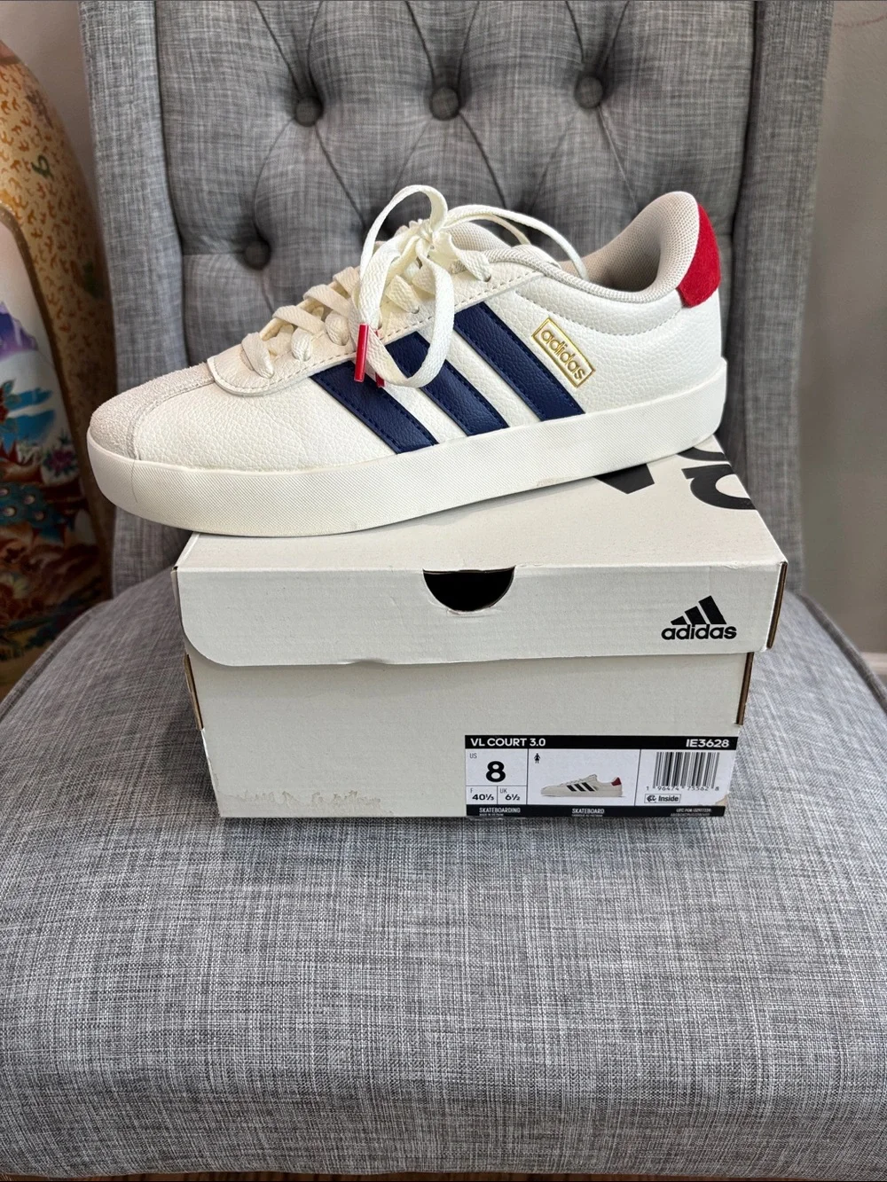 adidas women’s White Navy Red VL Court 3.0 Sneakers